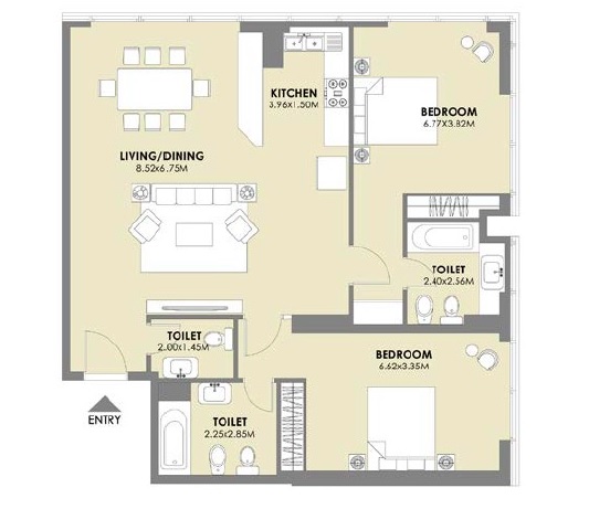 Emaar Al Murad Towers 2 Beds Layout