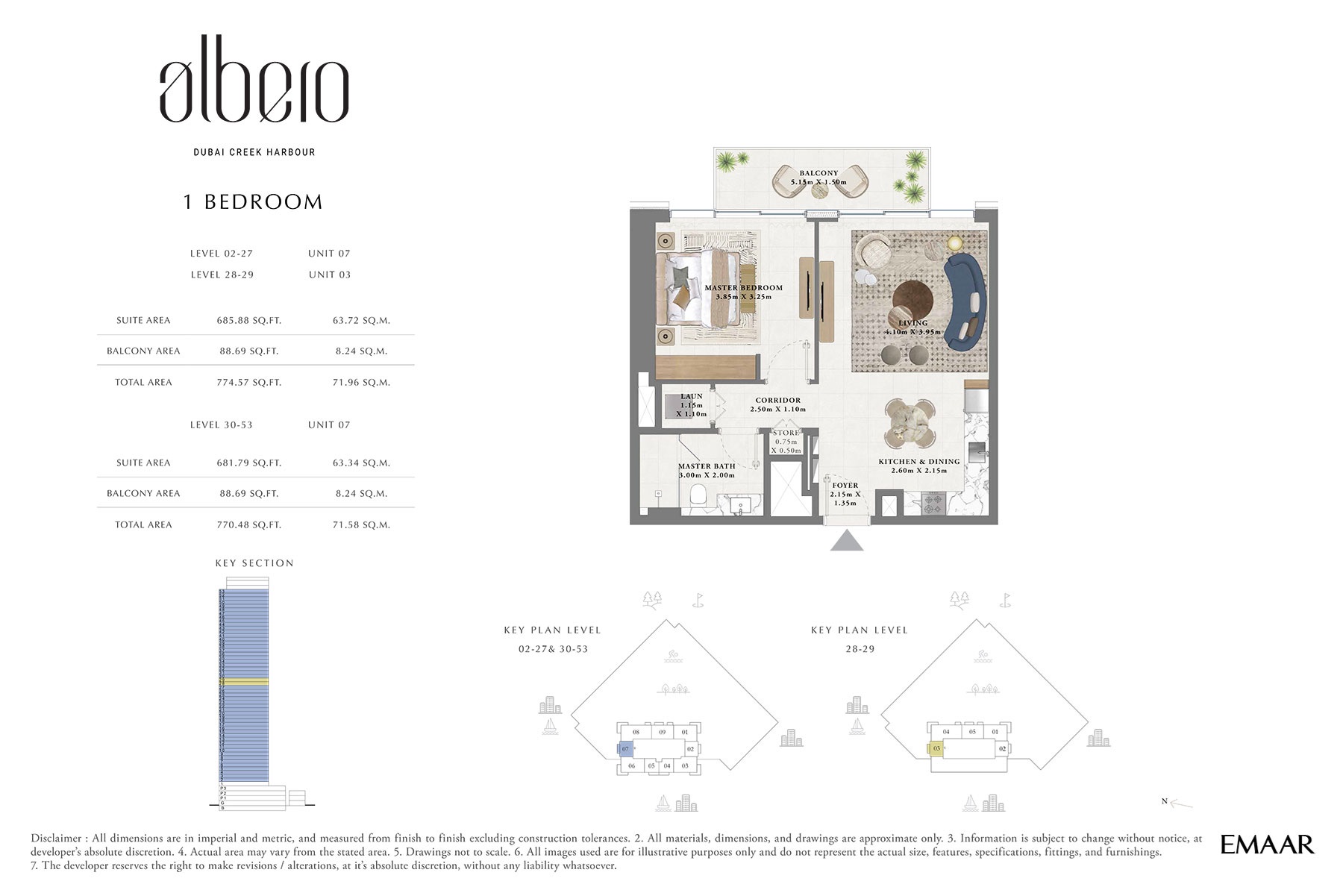 Emaar Albero 1 Bed Layout