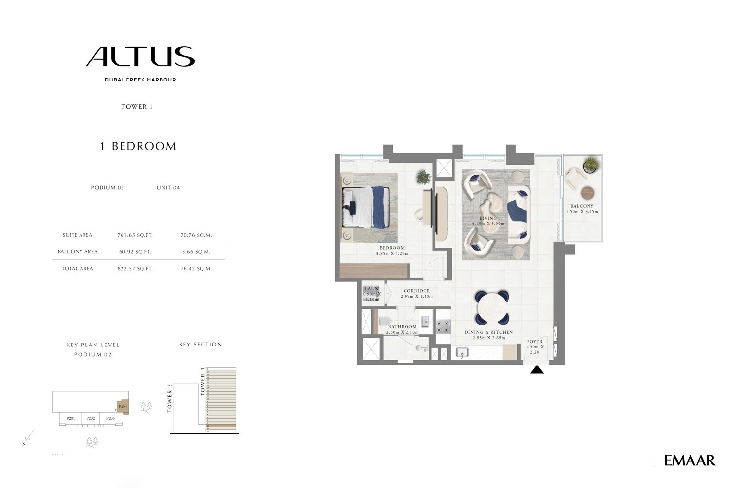 Emaar Altus 1 Bed Layout