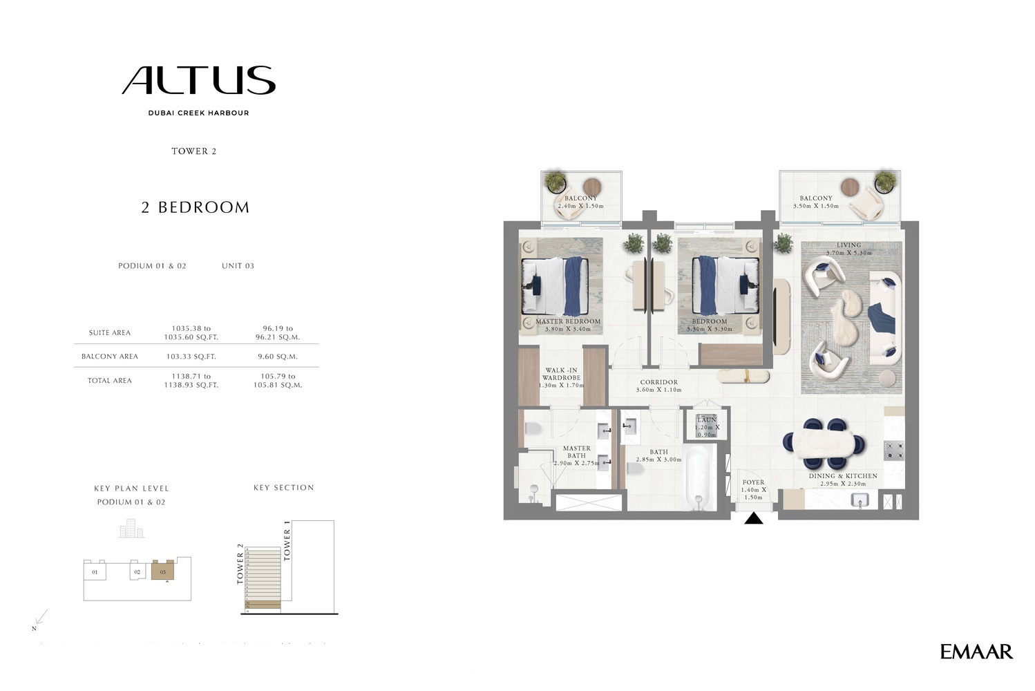 Emaar Altus 2 Beds Layout