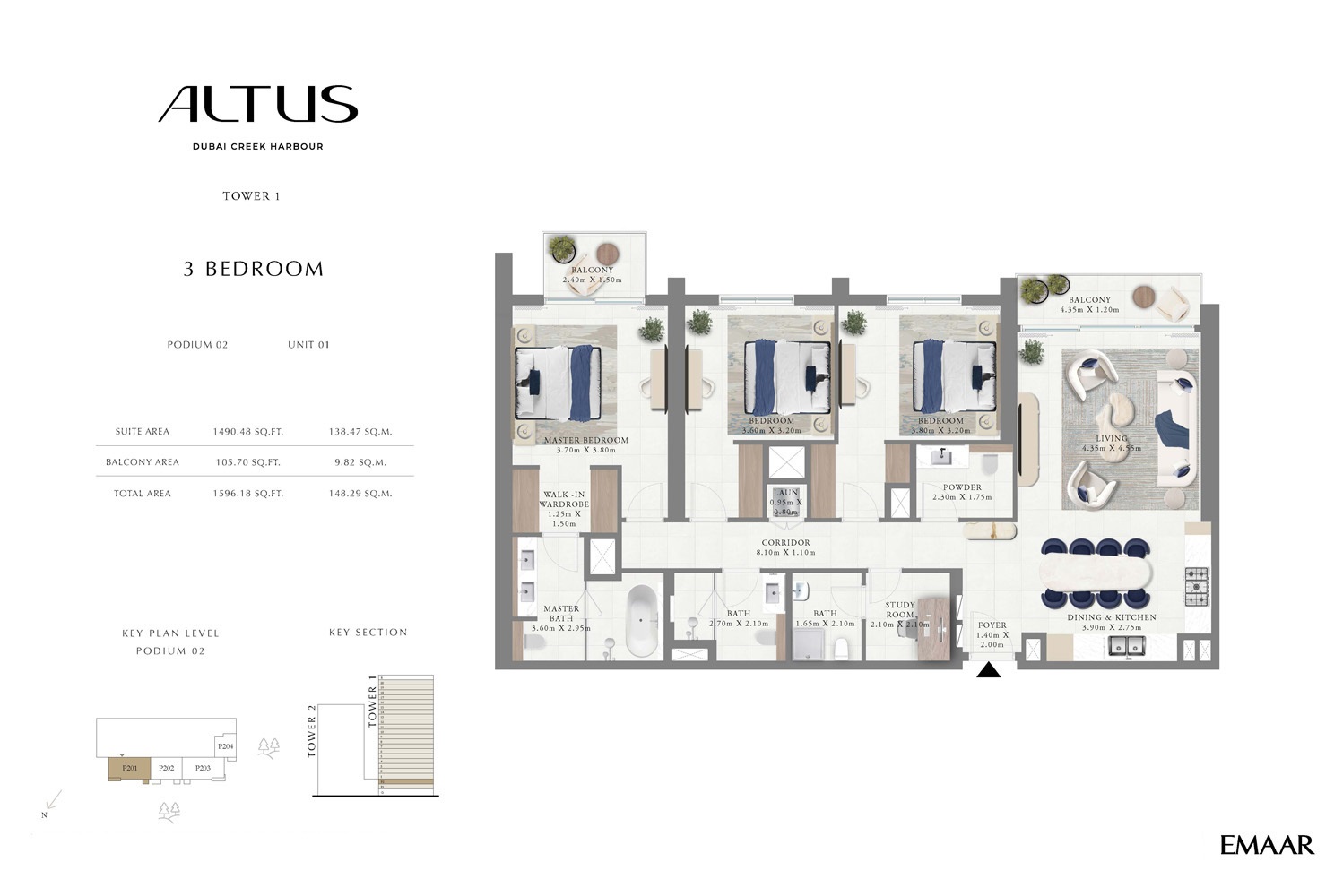 Emaar Altus 3 Beds Layout