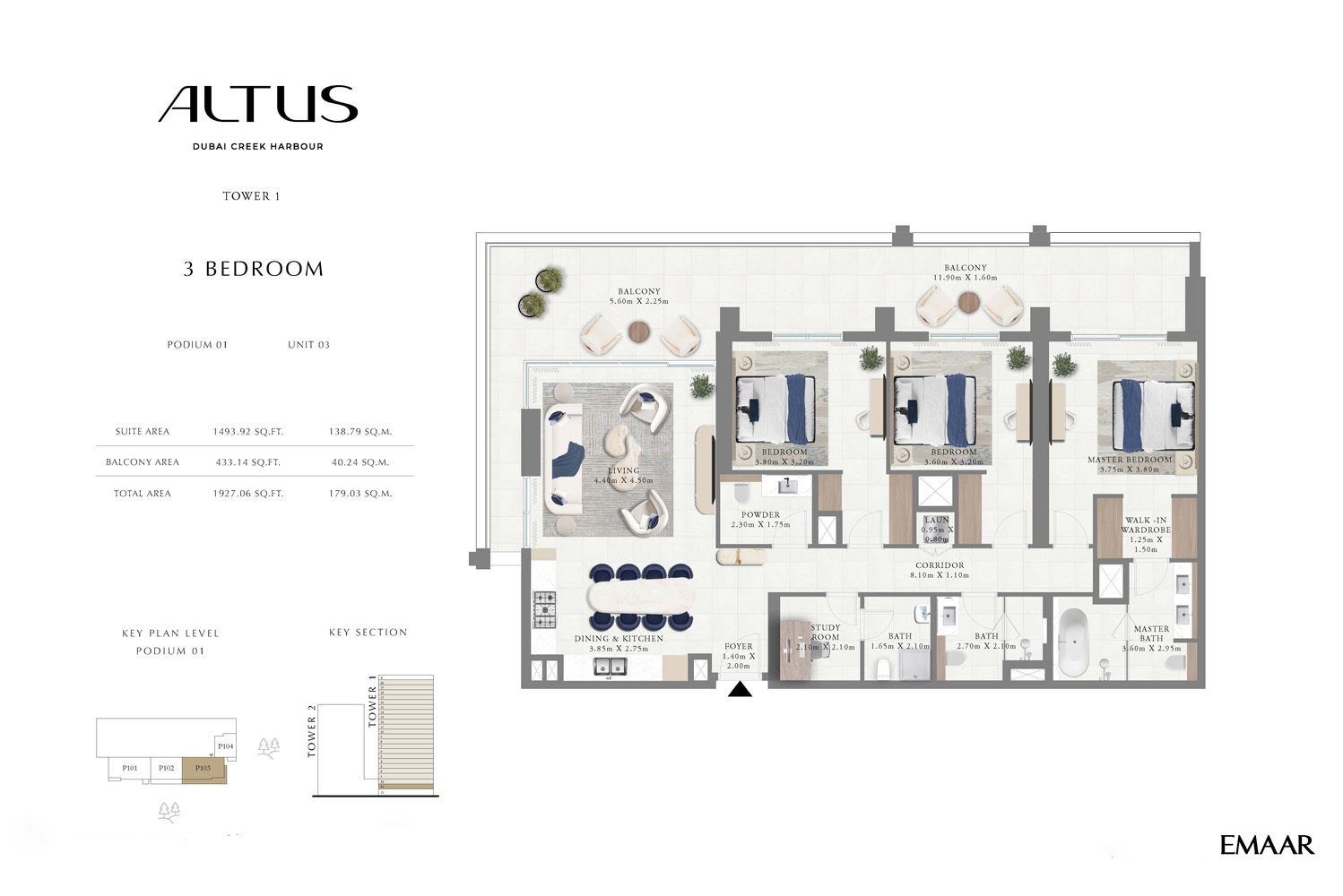 Emaar Altus 3 Beds Layout