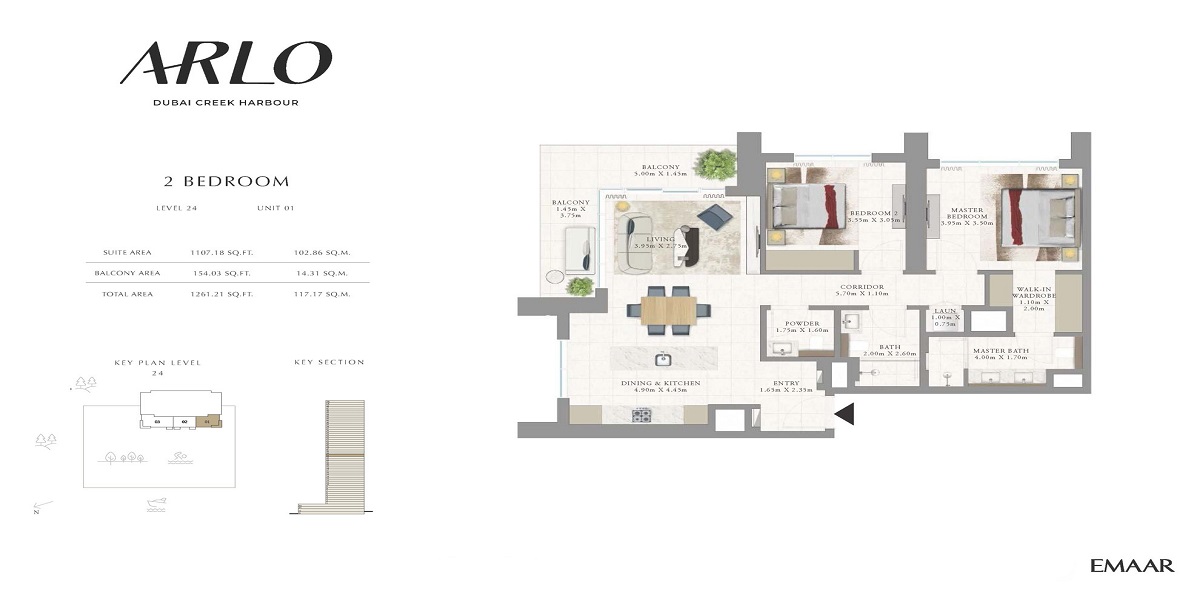 Emaar Arlo 2 Beds Layout