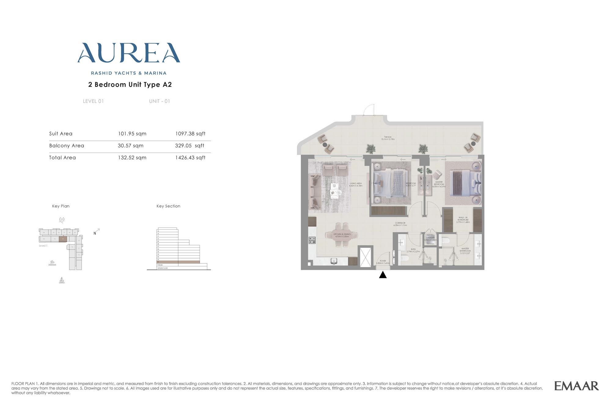 2 Beds 1426 Sq. Ft. Apartment in Emaar Aurea