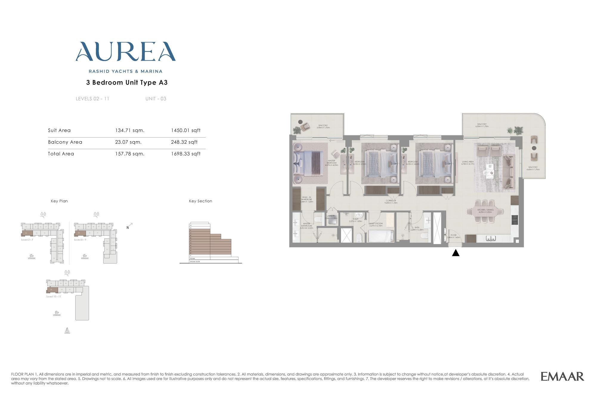 3 Beds 1698 Sq. Ft. Apartment in Emaar Aurea