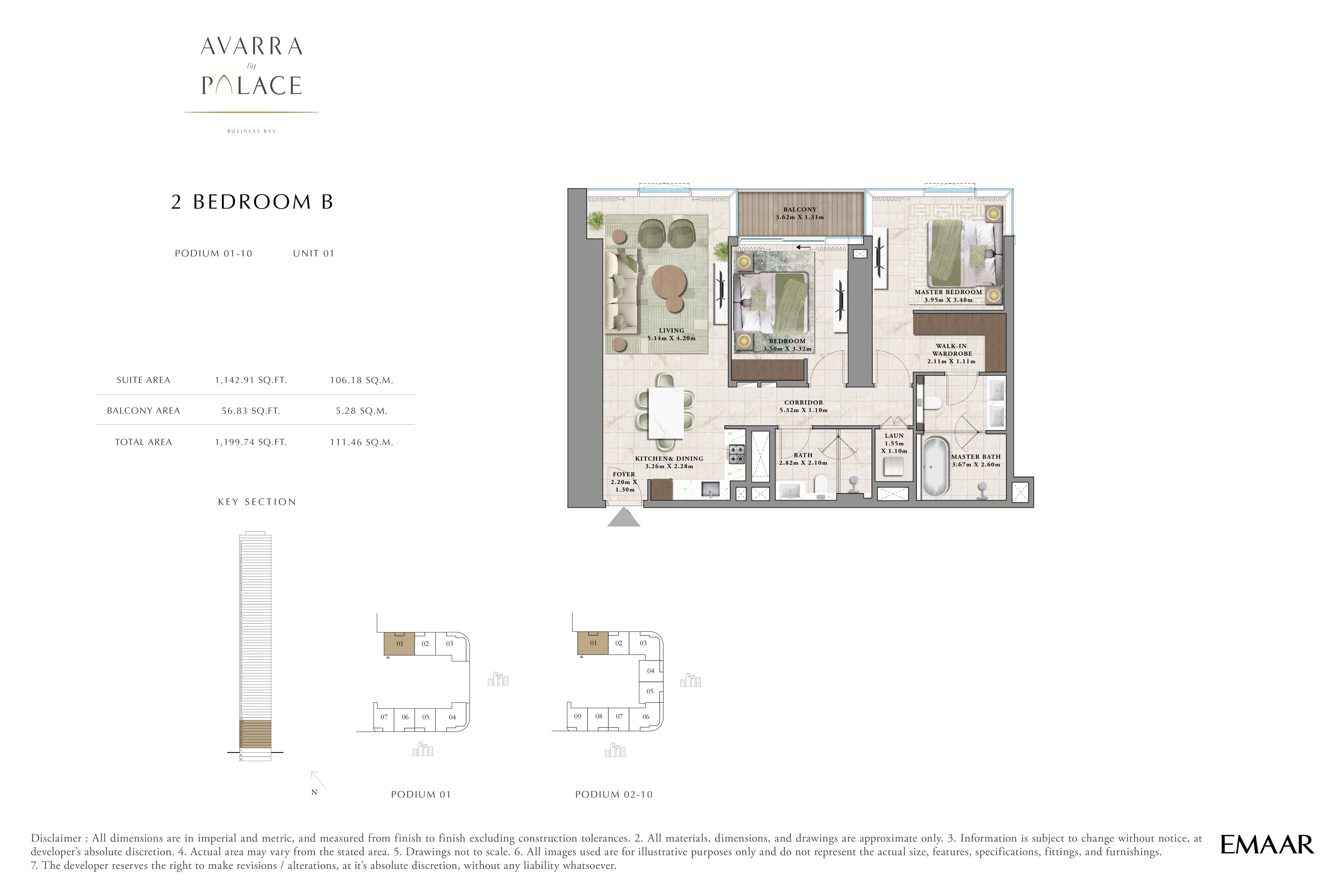 2 Beds 1200 Sq. Ft. Apartment in Emaar Avarra by Palace