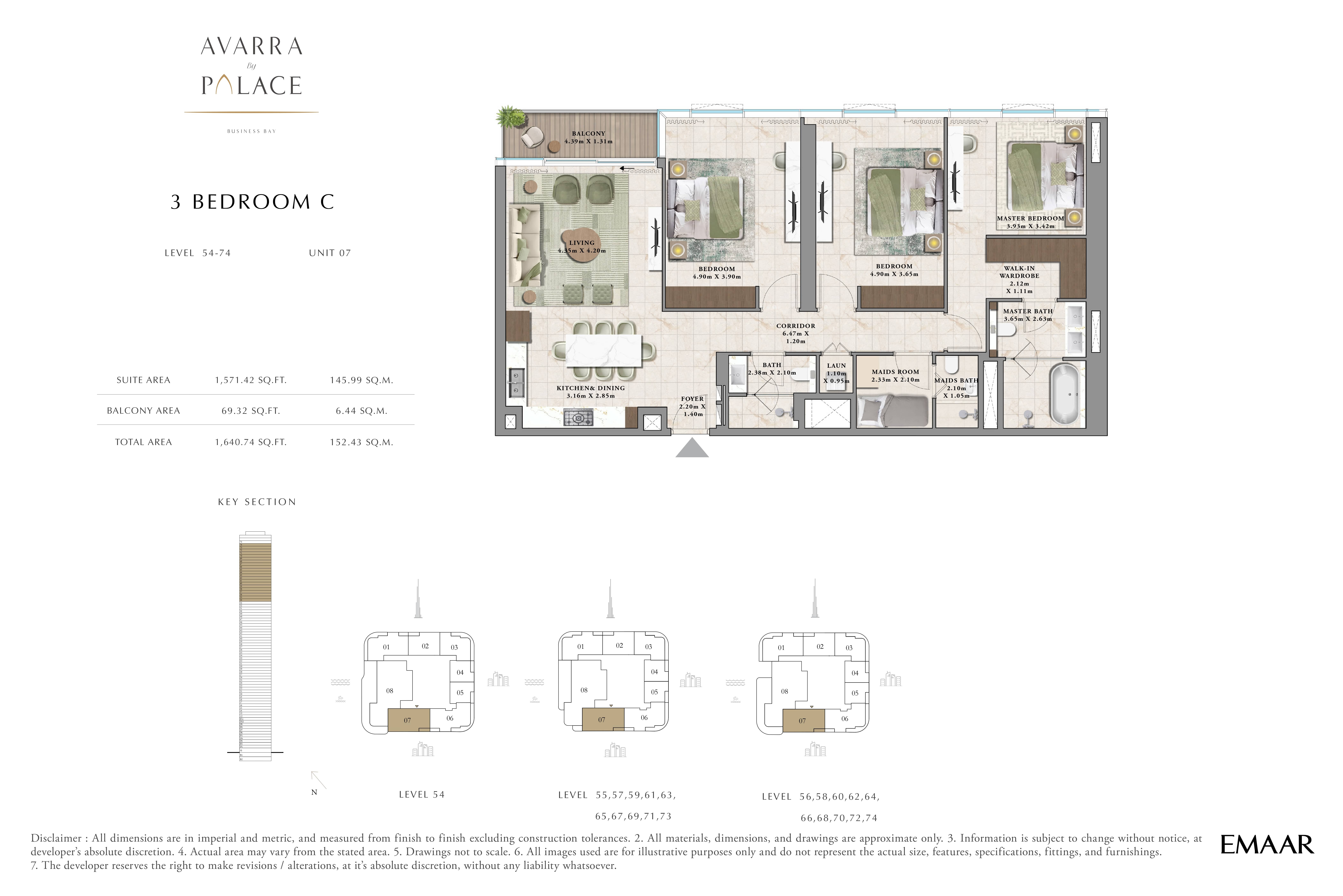 3 Beds 1641 Sq. Ft. Apartment in Emaar Avarra by Palace
