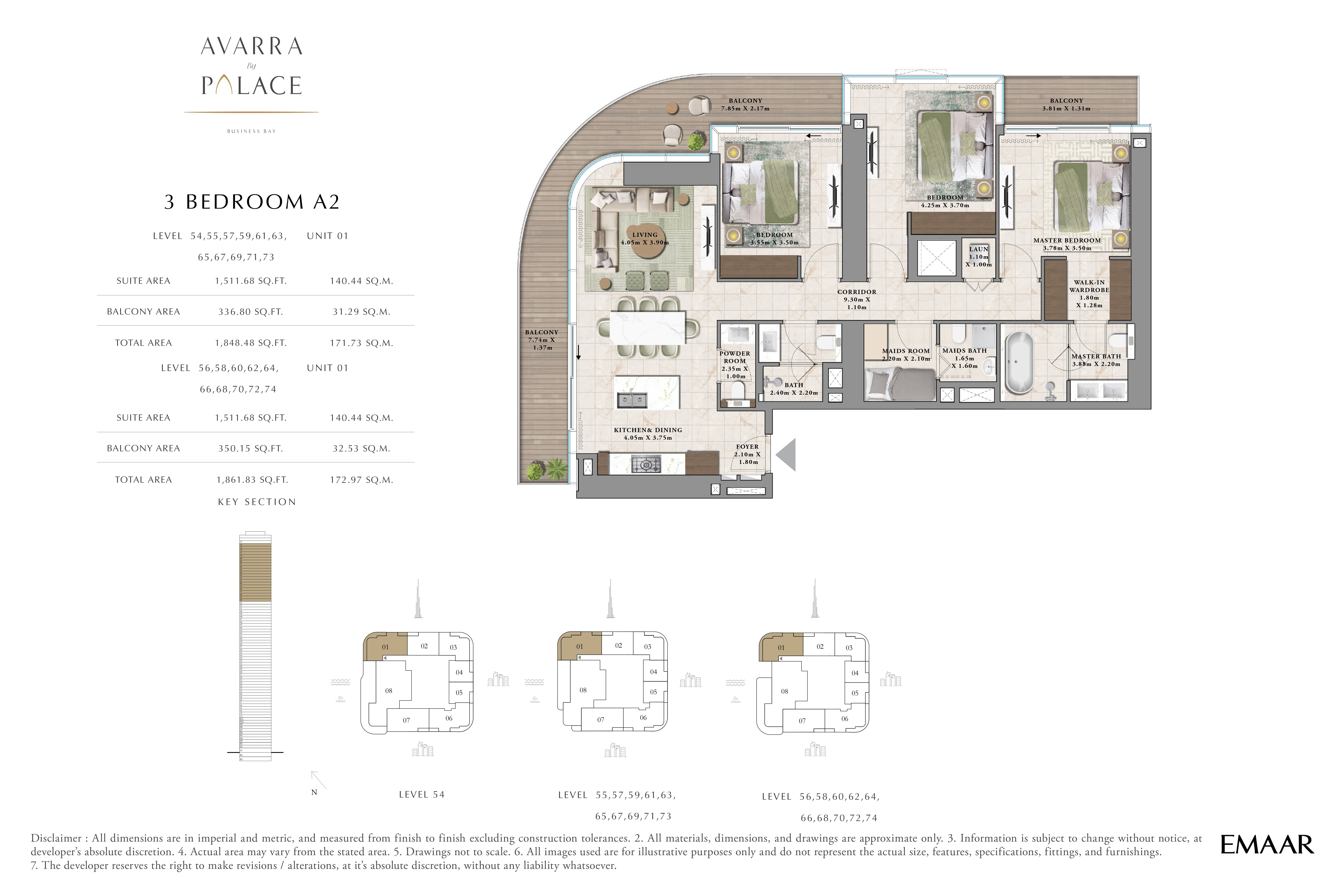 3 Beds 1862 Sq. Ft. Apartment in Emaar Avarra by Palace