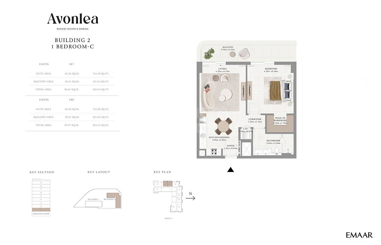 Emaar Avonlea 1 Bed Layout