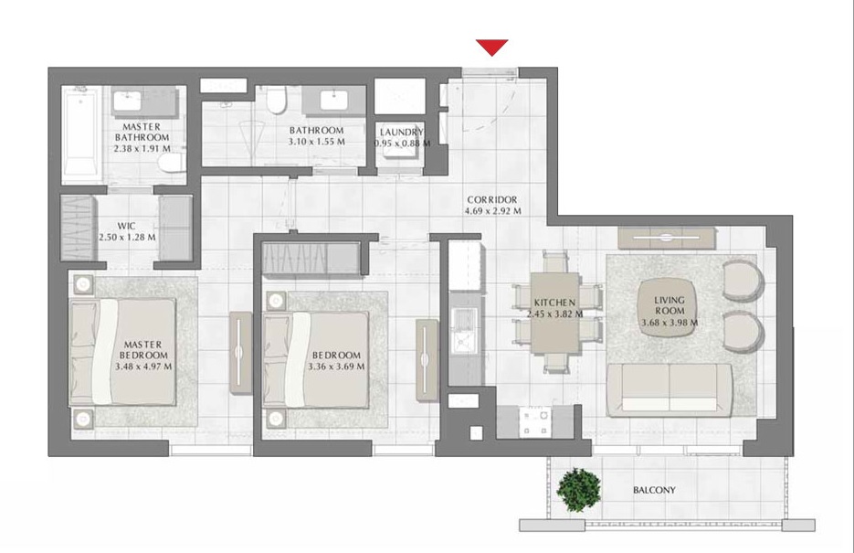 Emaar Bayshore 2 Beds Layout