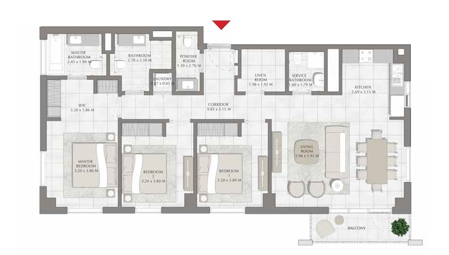Emaar Bayshore 3 Beds Layout
