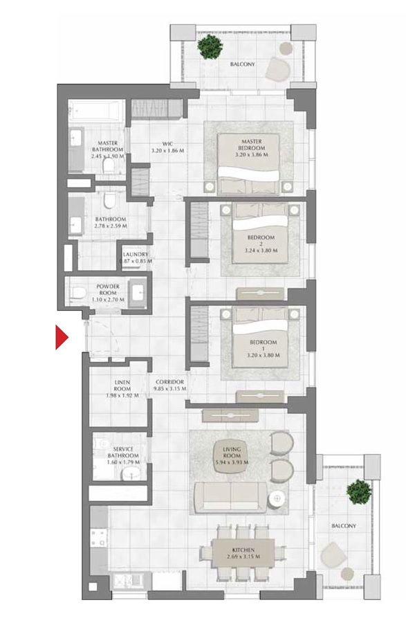 Emaar Bayshore 3 Beds Layout