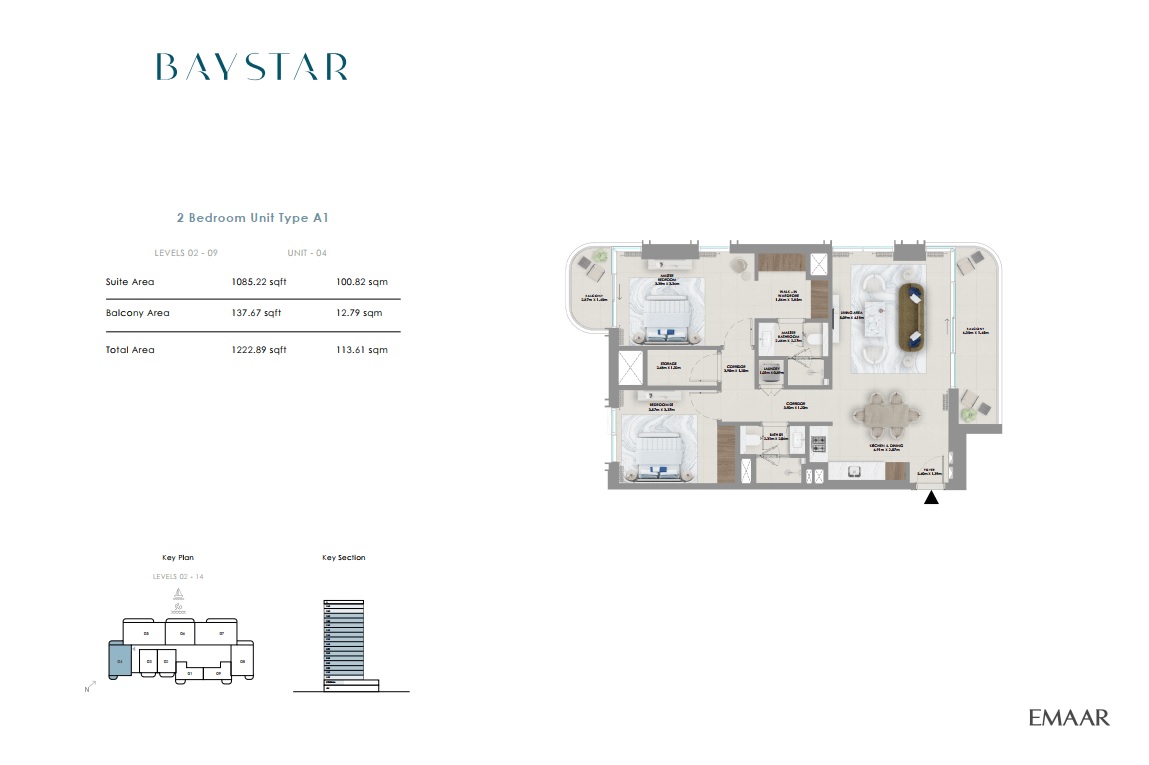 Emaar Baystar Vida 2 Beds Layout