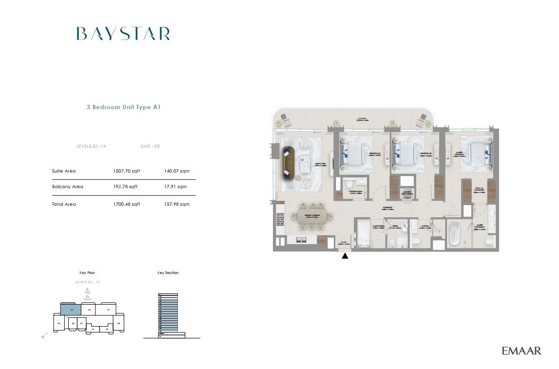 Emaar Baystar Vida 3 Beds Layout