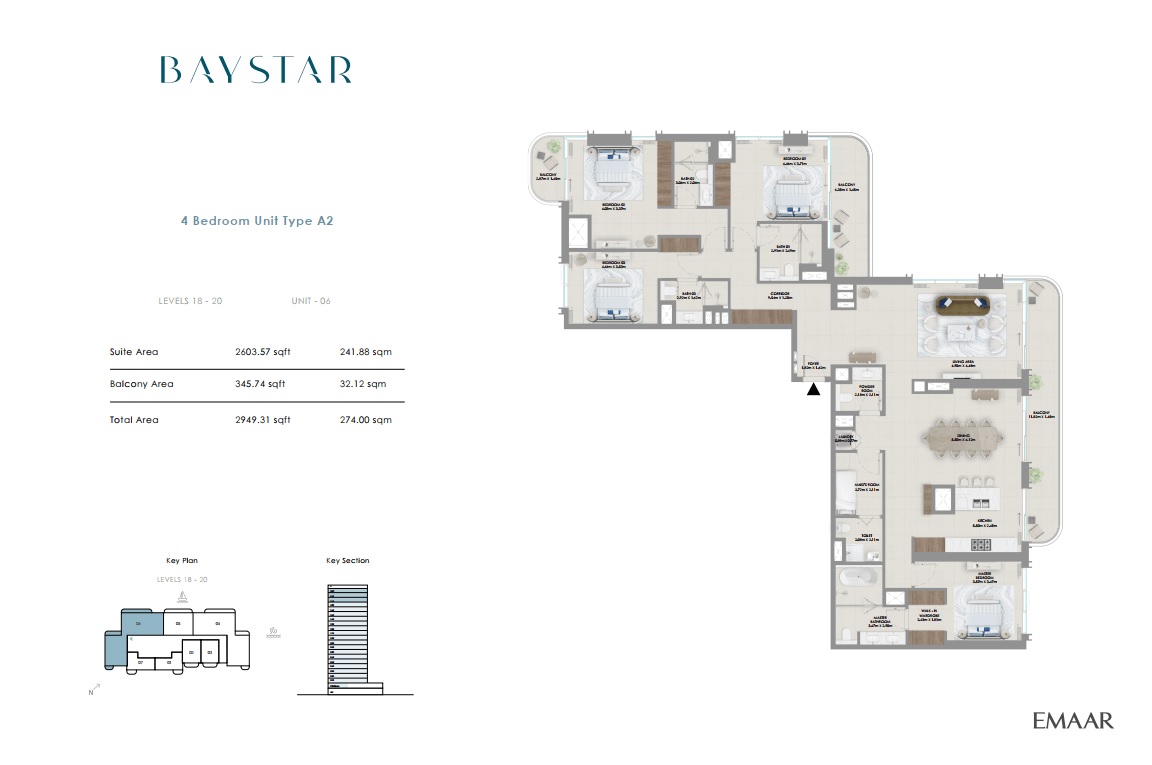 Emaar Baystar Vida 4 Beds Layout