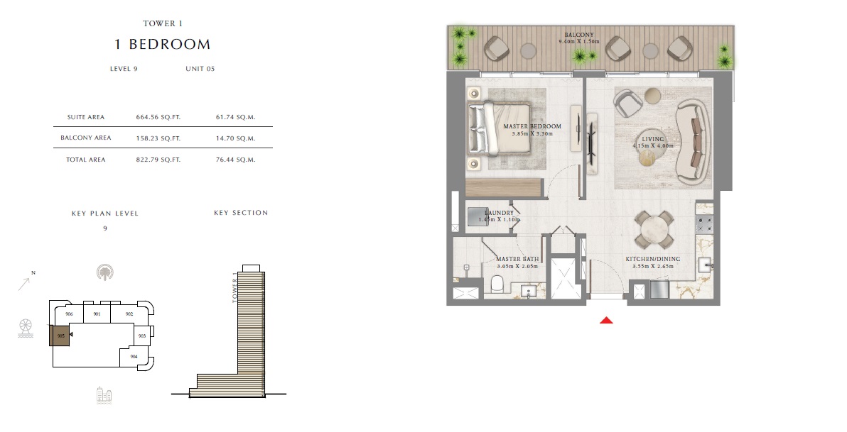 1 Bed 823 Sq. Ft. Apartment in Emaar Bayview