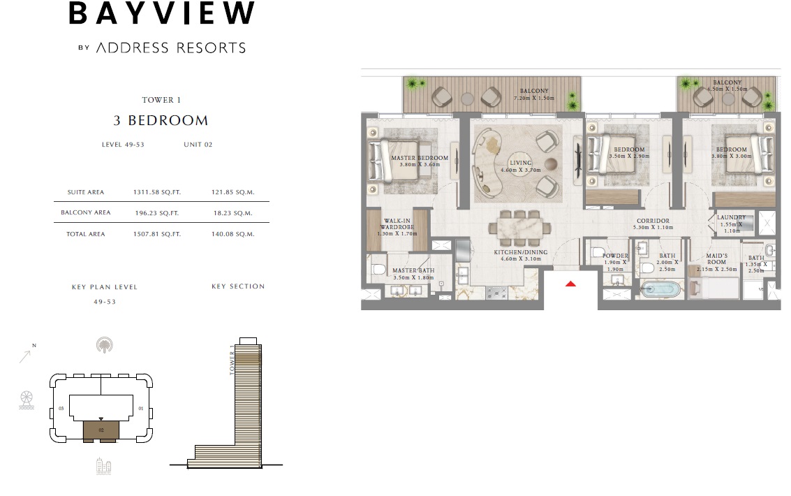 3 Beds 1507 Sq. Ft. Apartment in Emaar Bayview