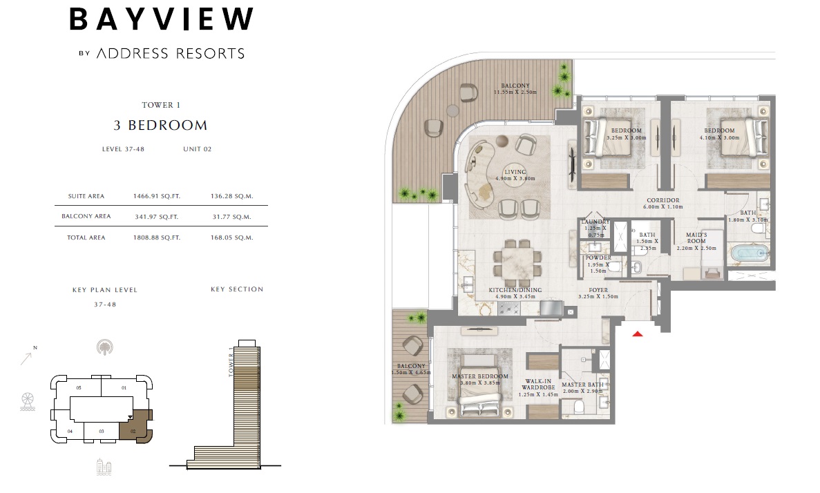 3 Beds 1808 Sq. Ft. Apartment in Emaar Bayview