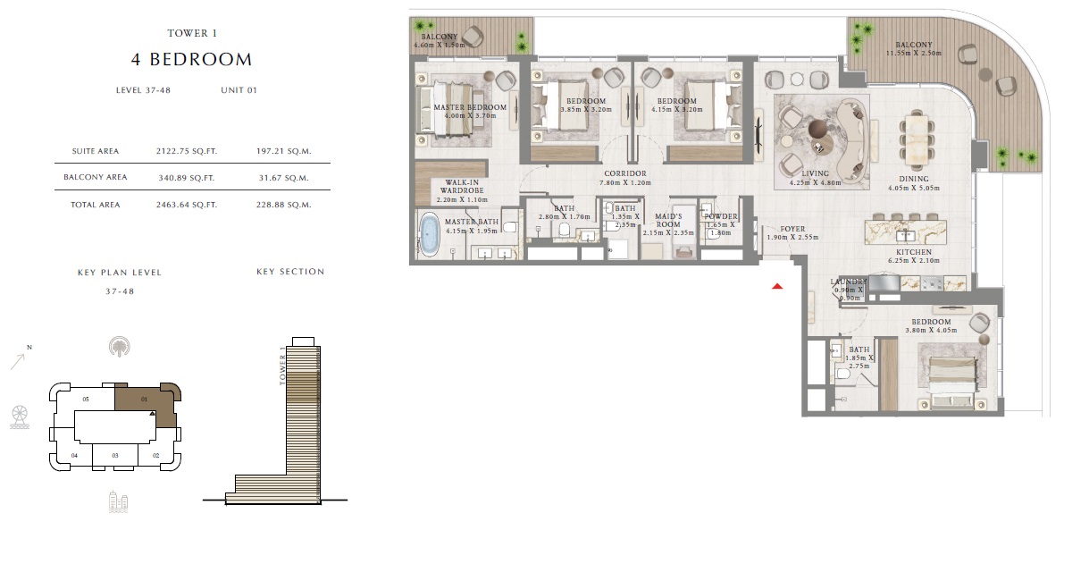 4 Beds 3463 Sq. Ft. Apartment in Emaar Bayview