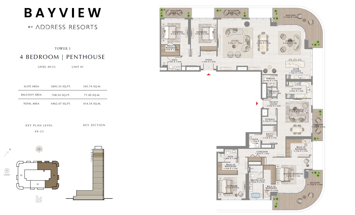 4 Beds 4462 Sq. Ft. Penthouse in Emaar Bayview
