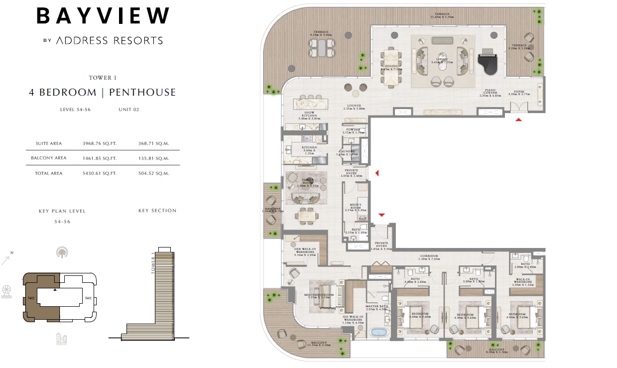 4 Beds 5431 Sq. Ft. Penthouse in Emaar Bayview