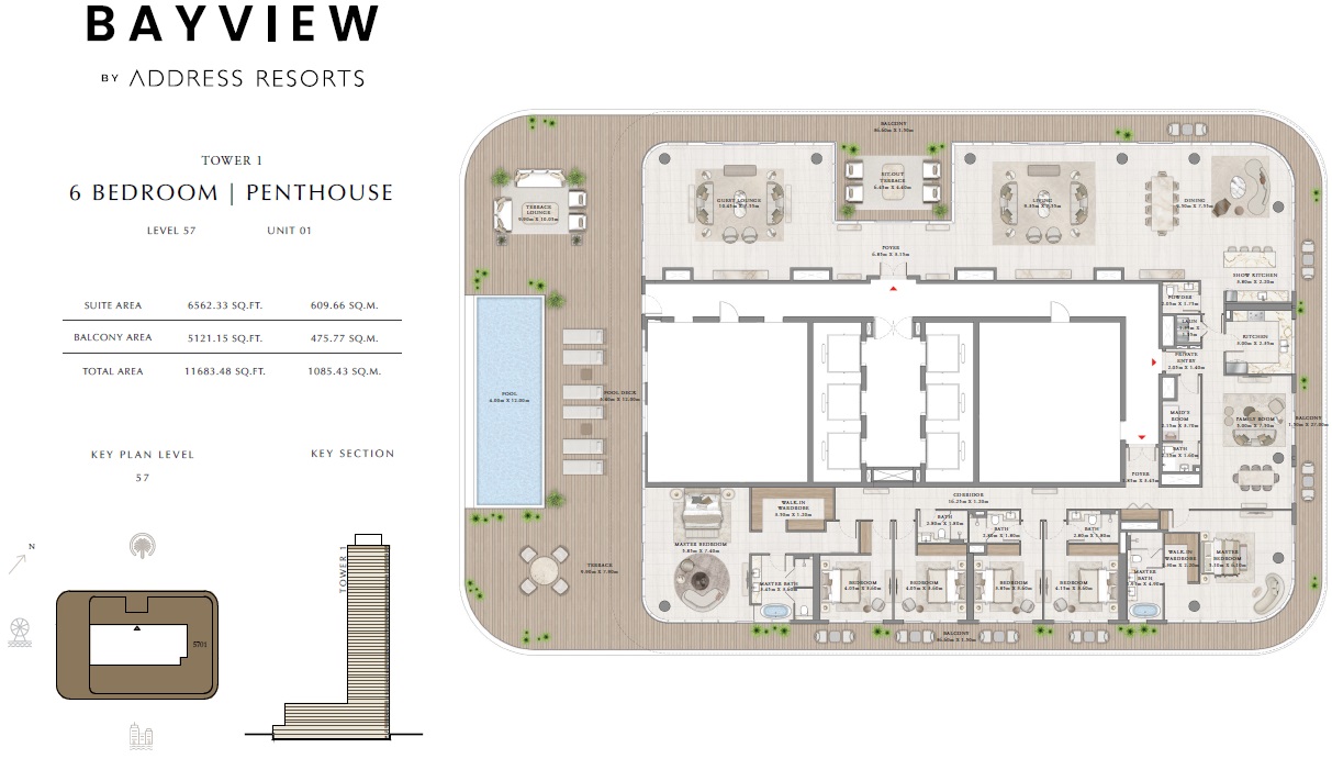 6 Beds 11683 Sq. Ft. Penthouse in Emaar Bayview