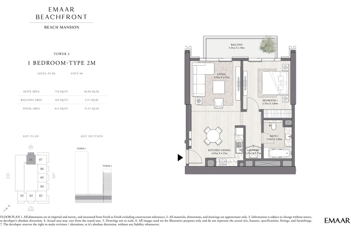 Emaar Beach Mansion 1 Bed Layout
