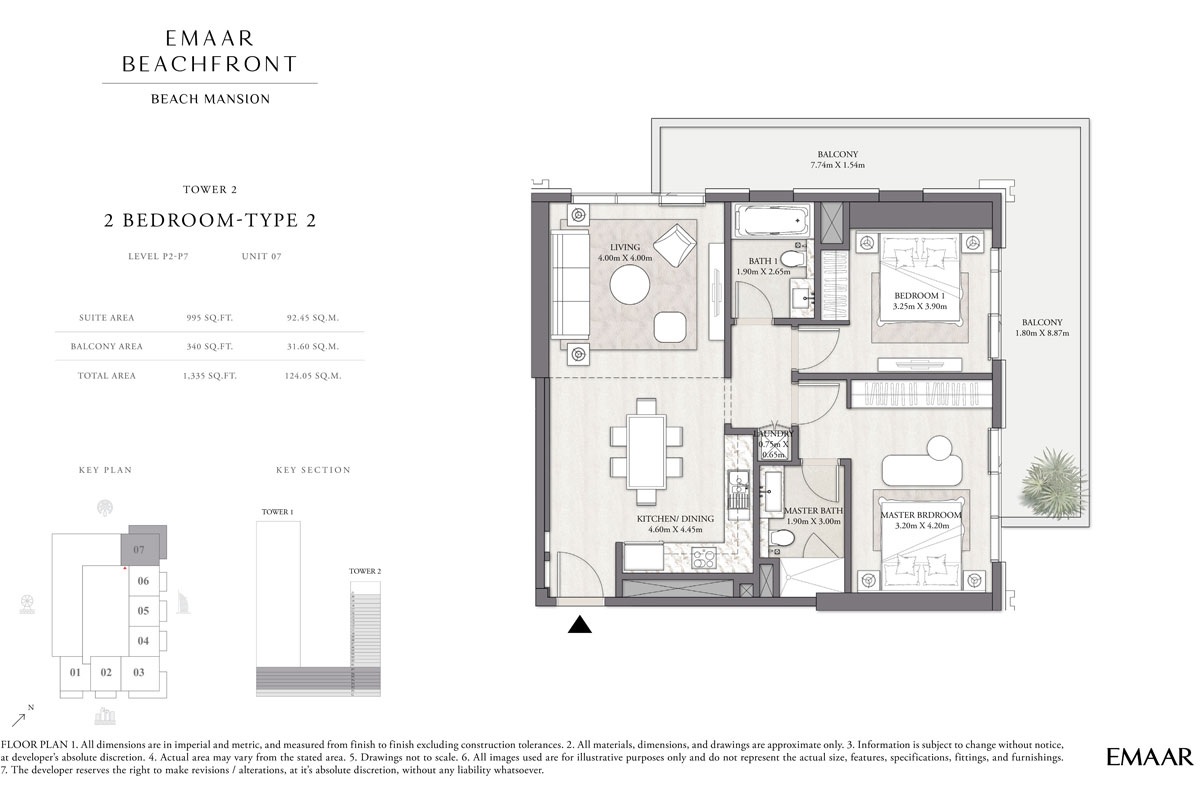 Emaar Beach Mansion 2 Beds Layout