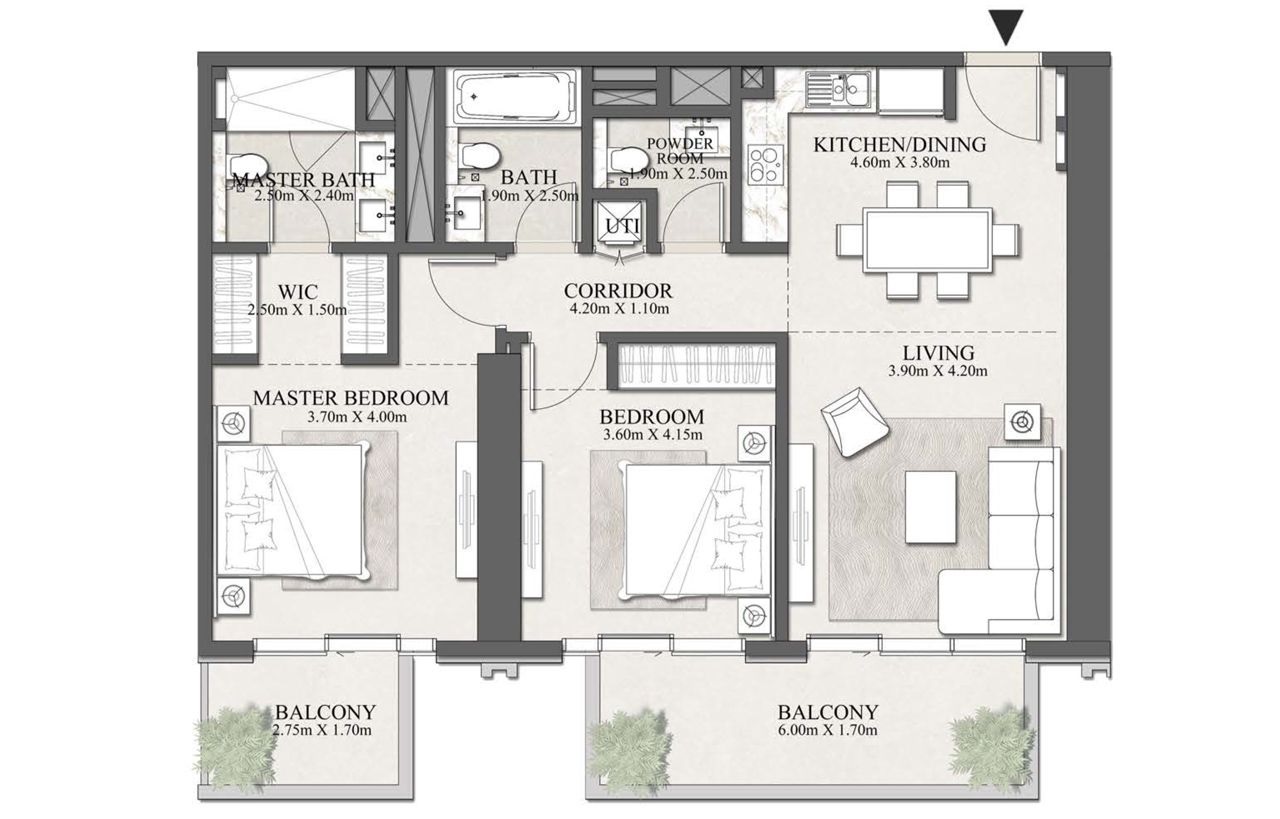 Emaar Beachgate 2 Beds Layout