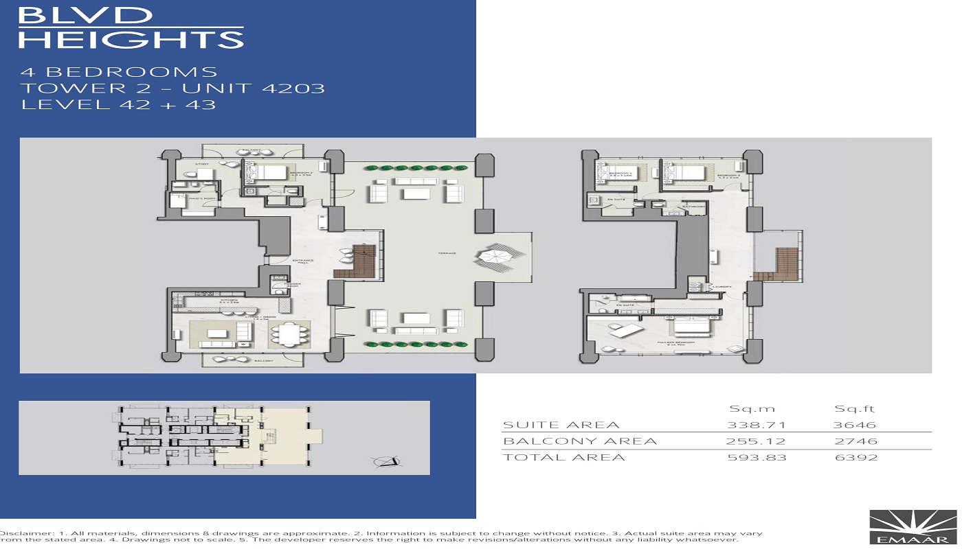 Emaar BLVD Heights 4 Beds Layout
