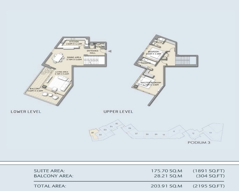 Emaar Boulevard Crescent 2 Beds Layout