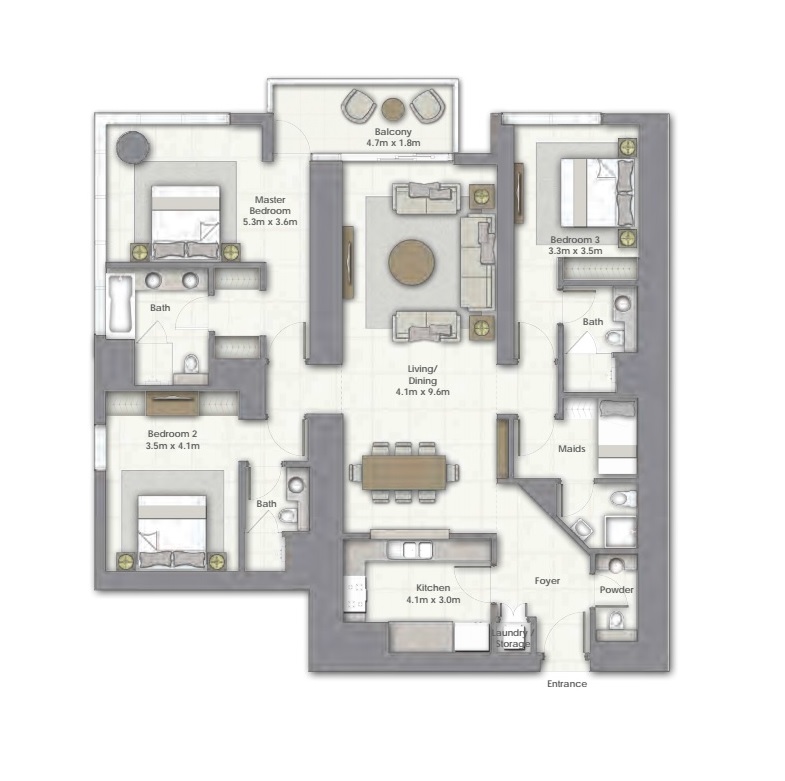 3 Beds 2084 Sq. Ft. Apartment in Emaar Boulevard Point