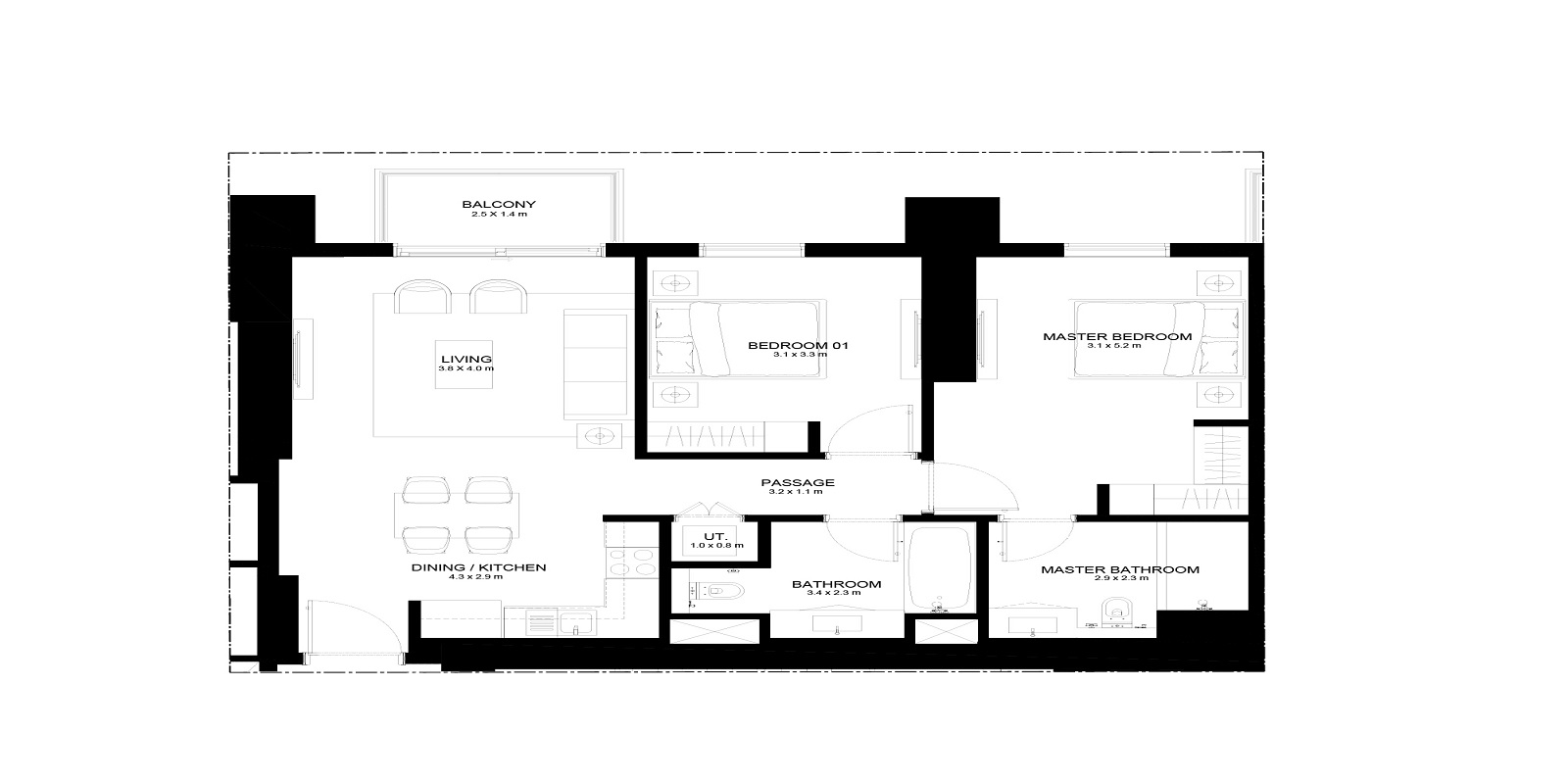 Emaar Burj Crown 2 Beds Layout