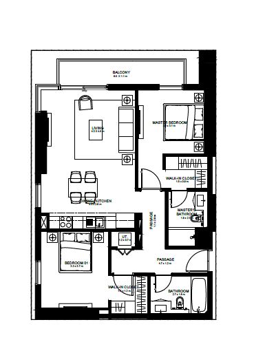 Emaar Burj Crown 2 Beds Layout