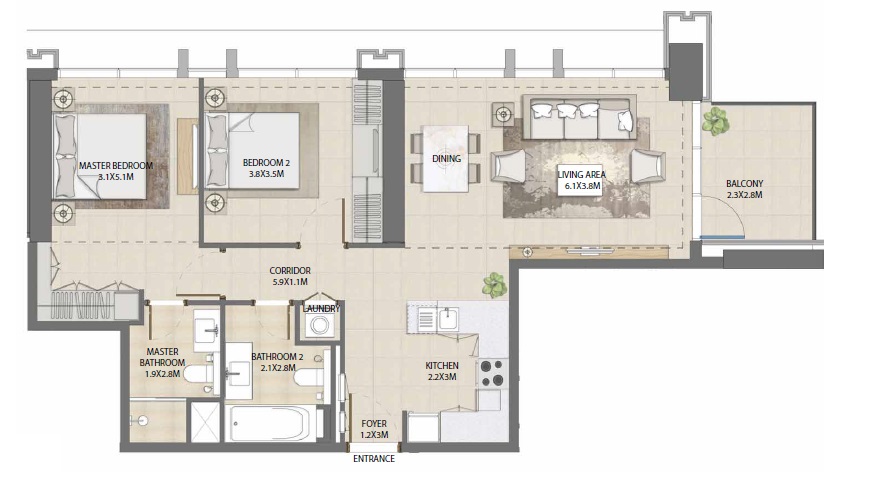 2 Beds 1038 Sq. Ft. Apartment in Emaar Burj Royale