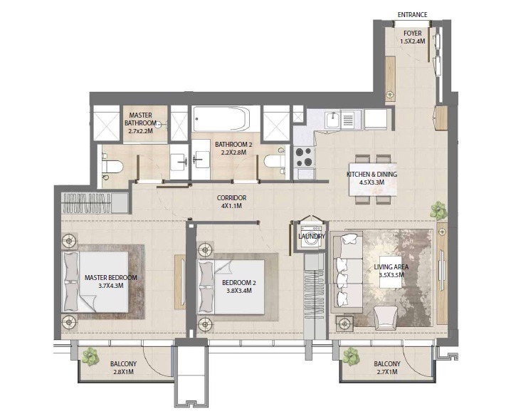 2 Beds 952 Sq. Ft. Apartment in Emaar Burj Royale