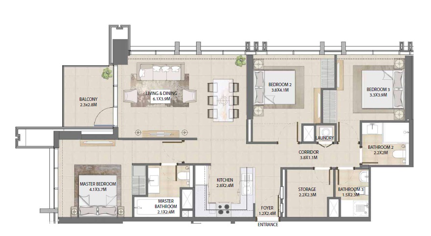 3 Beds 1311 Sq. Ft. Apartment in Emaar Burj Royale