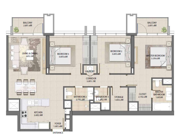 3 Beds 1351 Sq. Ft. Apartment in Emaar Burj Royale