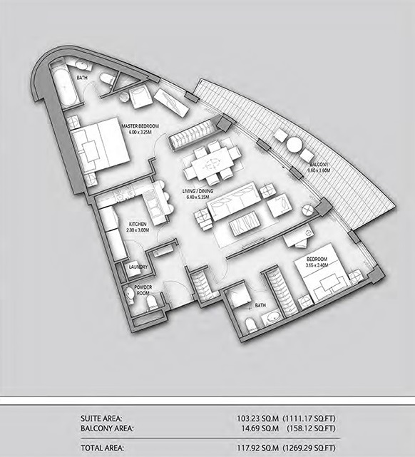 Emaar Burj Vista 2 Beds Layout