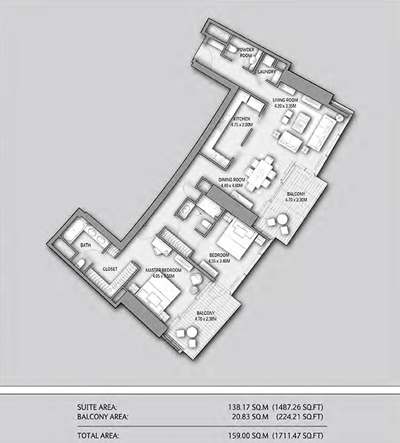 Emaar Burj Vista 2 Beds Layout