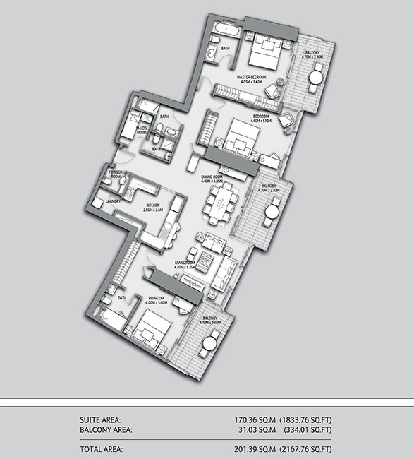 Emaar Burj Vista 3 Beds Layout