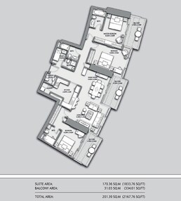 3 Beds 2167 Sq. Ft. Apartment in Emaar Burj Vista