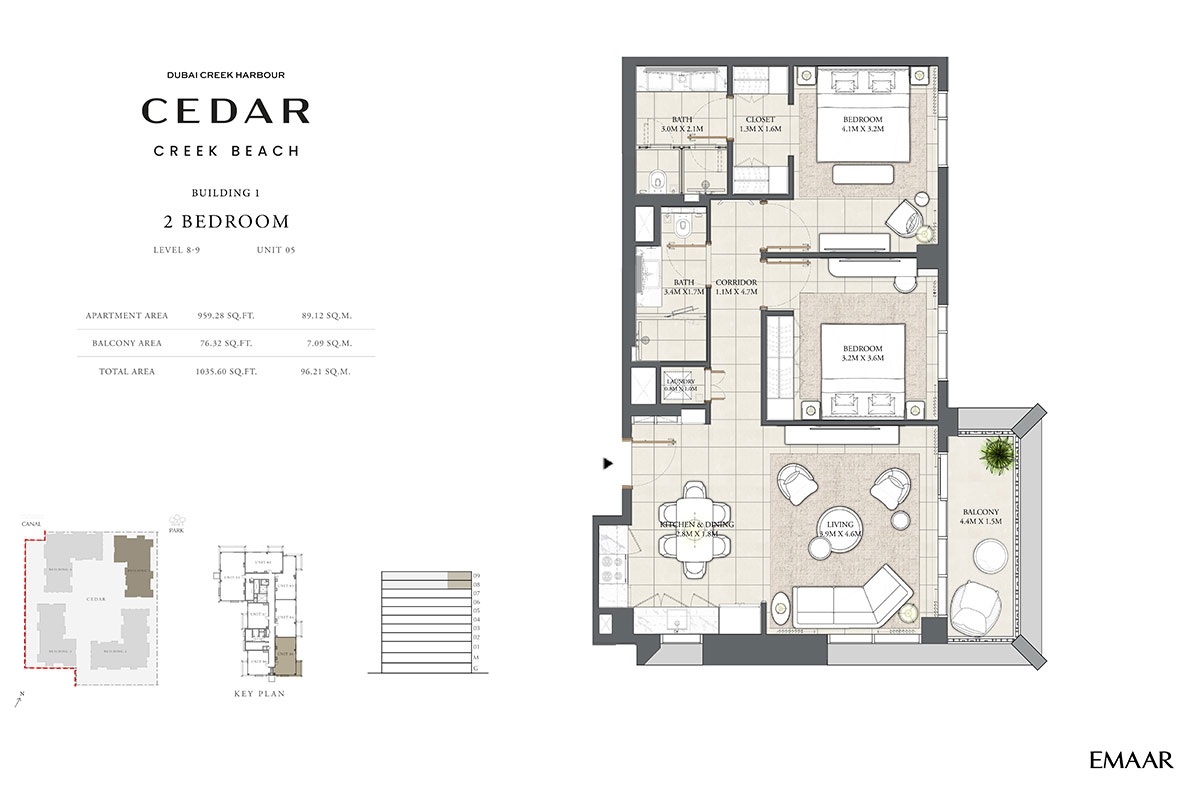 Emaar Cedar Creek Beach 2 Beds Layout