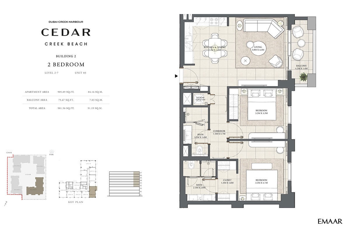 Emaar Cedar Creek Beach 2 Beds Layout