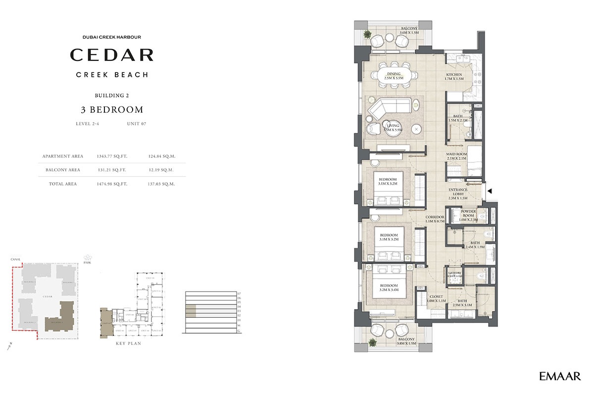 Emaar Cedar Creek Beach 3 Beds Layout