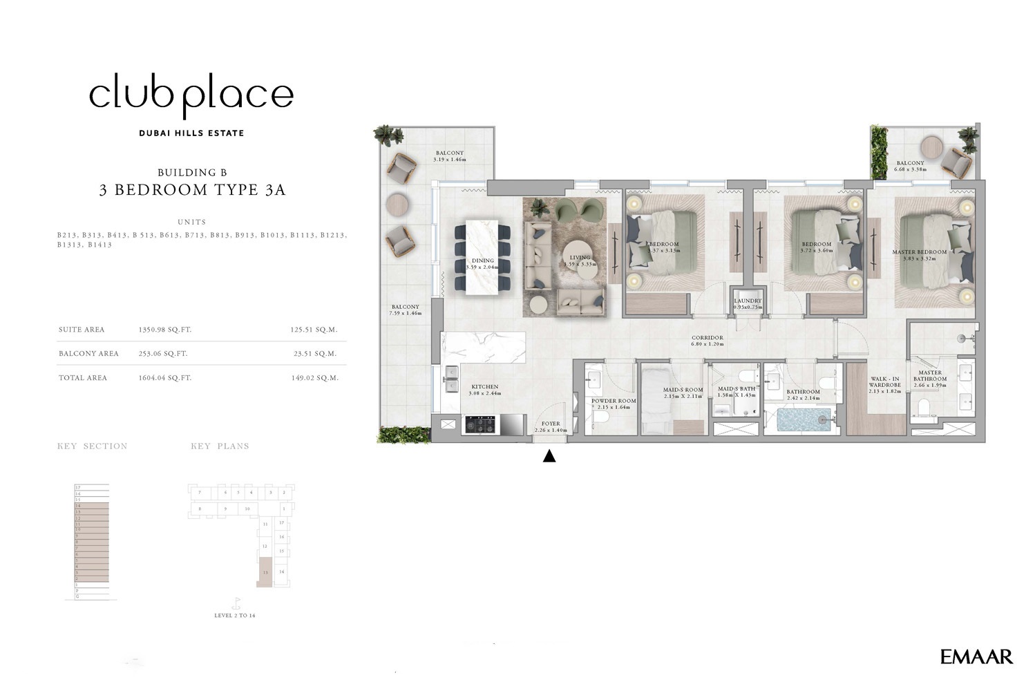 Emaar Club Place 3 Beds Layout