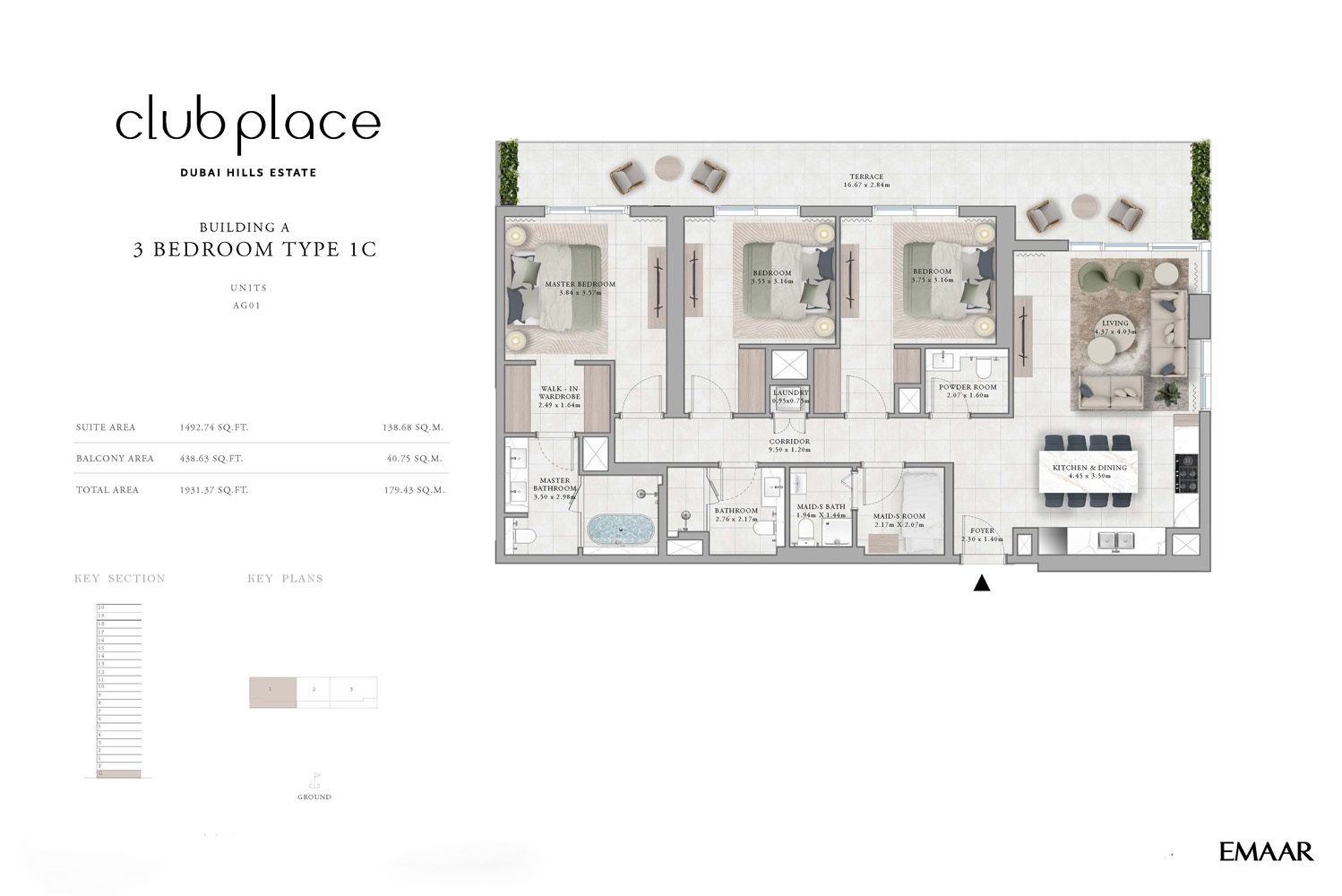 Emaar Club Place 3 Beds Layout