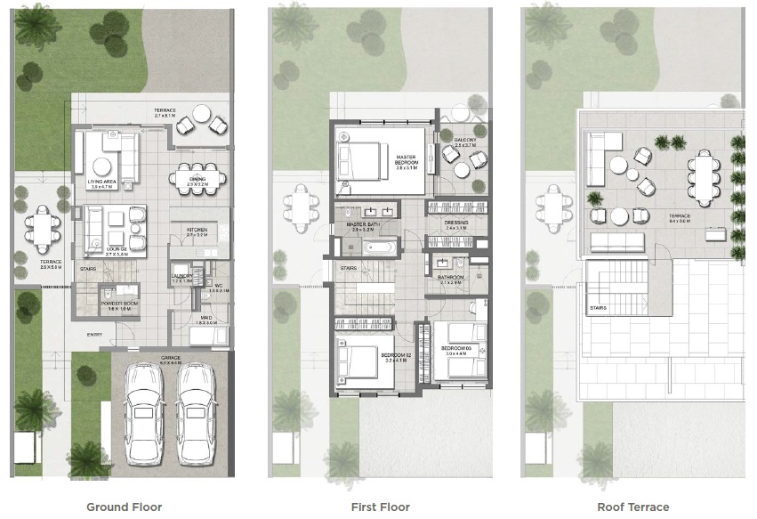 Emaar Club Villas 3 Beds Layout