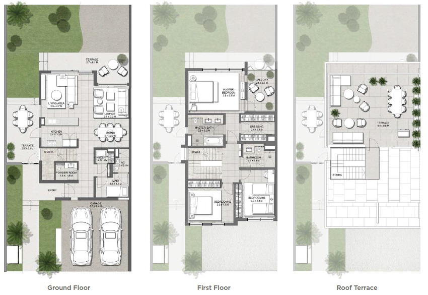 Emaar Club Villas 3 Beds Layout