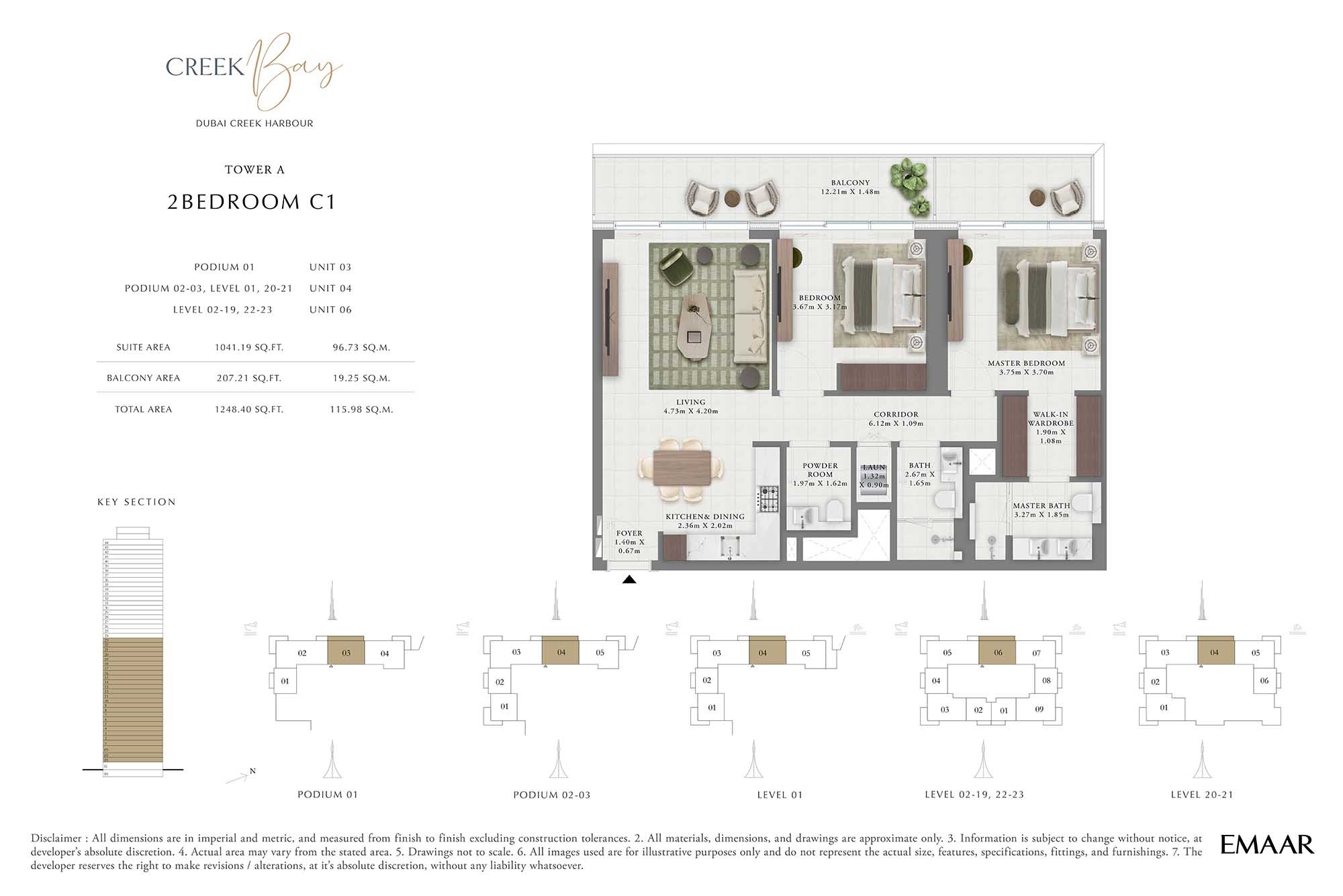Emaar Creek Bay 2 Beds Layout